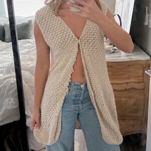 Vintage Harold's 100% Silk Button Front Chunky Knit Sleeveless Cardigan